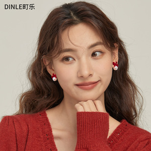 Dinle Red <b>Bow</b> Pearl Stud Earrings S925 Silver Women Fashion Jewelry <b>Gift</b> - Product Image 2