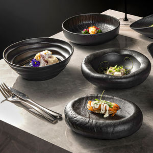 Nouveau restaurant mexicain Unique créativité céramique plat principal porcelaine Super large blanc profond saladier noir grand grand bol - Product Image 6