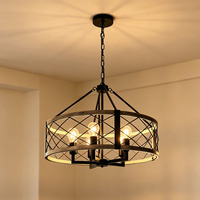 Lustre suspendu en fer noir mat, cage circulaire en métal, luminaire suspendu pour table à manger, vente en gros
