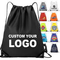 Sac à dos à cordon en polyester personnalisé avec logo d'usine, coins renforcés, léger, imperméable, sac à cordon uni