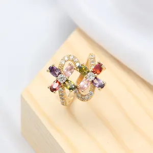 时尚大五颜六色的石头黄金填充结婚戒指为妇女
