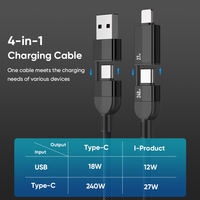 Câble de charge rapide magnétique 4-en-1 240W auto-rétractable, prend en charge la transmission de données avec des interfaces Type-C et Lightning