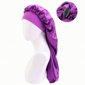 Satin Bonnet Women Long Bonnets for <b>Braids</b> Custom Logo Snap Sleep Cap With Button - Product Image 2