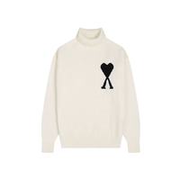 Pull col roulé streetwear décontracté d'hiver, motif jacquard en forme de cœur, logo personnalisé sur le devant, tricot épais et chaud