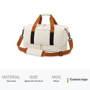 Sac de voyage en toile avec compartiment à chaussures, fermeture éclair bidirectionnelle, bandoulière, logo personnalisé imprimé, cadeau de week-end, vente en gros - Product Image 6
