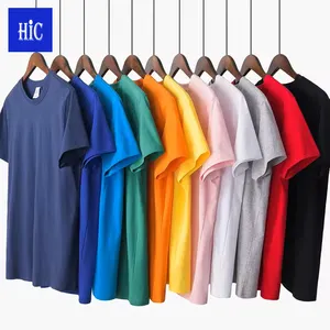 HIC T-shirt décontracté pour homme de haute qualité 100% coton couleur unie surdimensionné col rond imprimé personnalisé T-Shirt blanc