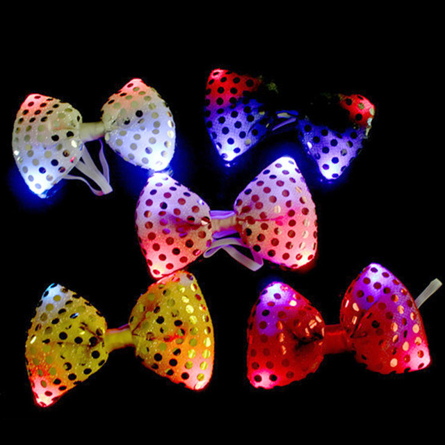 Four Lights Flash Sequins bar Props LED Sequin Necktie Bright Light up Men's Bow Ties LED Luminous Polka Dot Non-woven Bow Tie