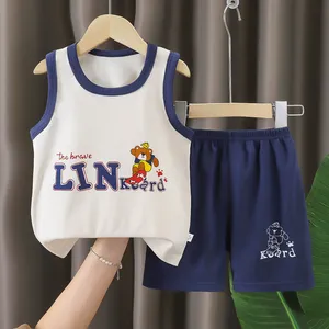 Новый летний детский костюм: летнее платье для девочек из чистого хлопка и комплект из двух предметов для мальчиков - Product Image 5