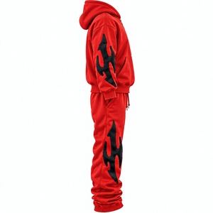 Top Quality Solid Colour Custom Embroidered Logo Baggy Fit Casual Wear 100% Cotton Loose Fit 2 Pieces Tracksuit <b>For</b> <b>Sale</b> - Product Image 2