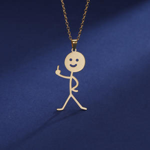 Collana Casual in Acciaio Inossidabile con Figura Sorridente, Collana Divertente con Disegno a Stick Figure - Product Image 6