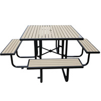 Aire de jeux extérieure enfants planches de bois plastique table de pique-nique carrée avec 4 bancs table à manger extérieure avec trou pour parapluie