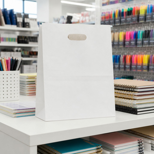 LDPE Plastic Cutout Handle Shopping <b>Bags</b> Private Label Logo Printing Gusseted Design Reinforced Bottom Recyclable - Product Image 6