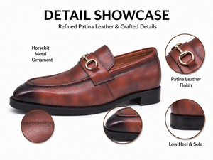 Mocassins marron patiné pour hommes, à enfiler, avec garniture métallique, en cuir véritable, semelle extérieure en caoutchouc, pour le bureau, les occasions professionnelles, les mariages, à bout pointu, vente en gros - Product Image 2