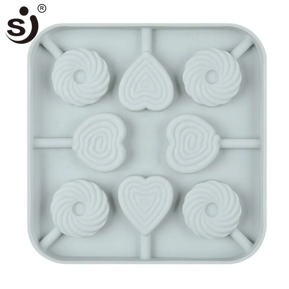 Silicone mold 8 lattices love and roundness lollipops DIY mold with a plastic rod different shape for select