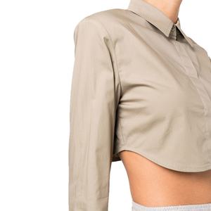 เสื้อเชิ้ตแฟชั่นผู้หญิง แขนยาว ผ้าฝ้าย 100% ทรงสั้น เสริมไหล่ ชายโค้ง ตัดสั้น - Product Image 6