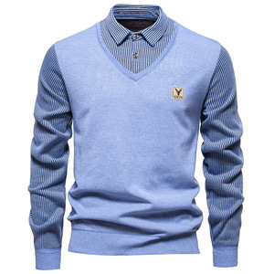 Maglione Pullover camicia a righe in <span class=keywords><strong>velluto</strong></span> a due pezzi da <span class=keywords><strong>uomo</strong></span> a maniche lunghe per autunno e inverno - Product Image 2