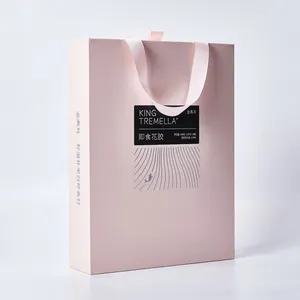 Conception personnalisée d'emballage de vêtement hijab rose boîte-cadeau style tiroir avec poignées en ruban