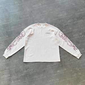 Custom Knit Dtg Print T-<b>shirts</b> Cropped High Quality Long Sleeve <b>Waffle</b> Knit Black Heavyweight Oversized <b>Waffle</b> Knit Long Sleeve - Product Image 3