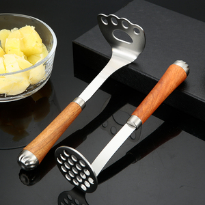 Gadget da cucina <span class=keywords><strong>zampa</strong></span> di gatto/forma rotonda schiacciapatate 304 acciaio inossidabile utensili per frutta e verdura con manico in legno di rosa - Product Image 3