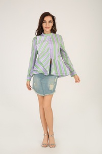 Thanh Lịch Tính Khí Áo Phụ Nữ Dài Tay Áo Đứng Cổ Áo Xù Sọc Thoáng Khí Thoải Mái Văn Phòng Thiết Kế Giản Dị Áo Sơ Mi - Product Image 5