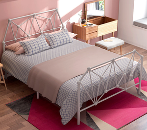 <b>Queen</b> <b>Size</b> Bedroom Furniture Geometric Design Stable Dormitory Durable Steel Construction with Tier Coated Metal Pipe <b>Bed</b> <b>Frame</b> - Product Image 1