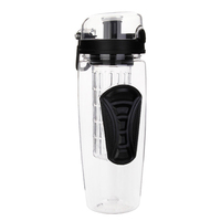 Bouteille d'eau Tritan sans BPA de 32 oz avec infuseur à fruits, couvercle à clapet anti-fuite et poignée en caoutchouc pour la gym et les sports