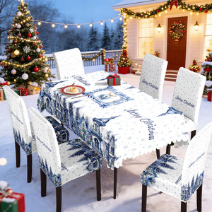 <span class=keywords><strong>Mantel</strong></span> y Fundas para Sillas con Diseño de Copos de Nieve Azules para Decoración Navideña del Hogar, Precio de Fábrica, Superventas - Product Image 1