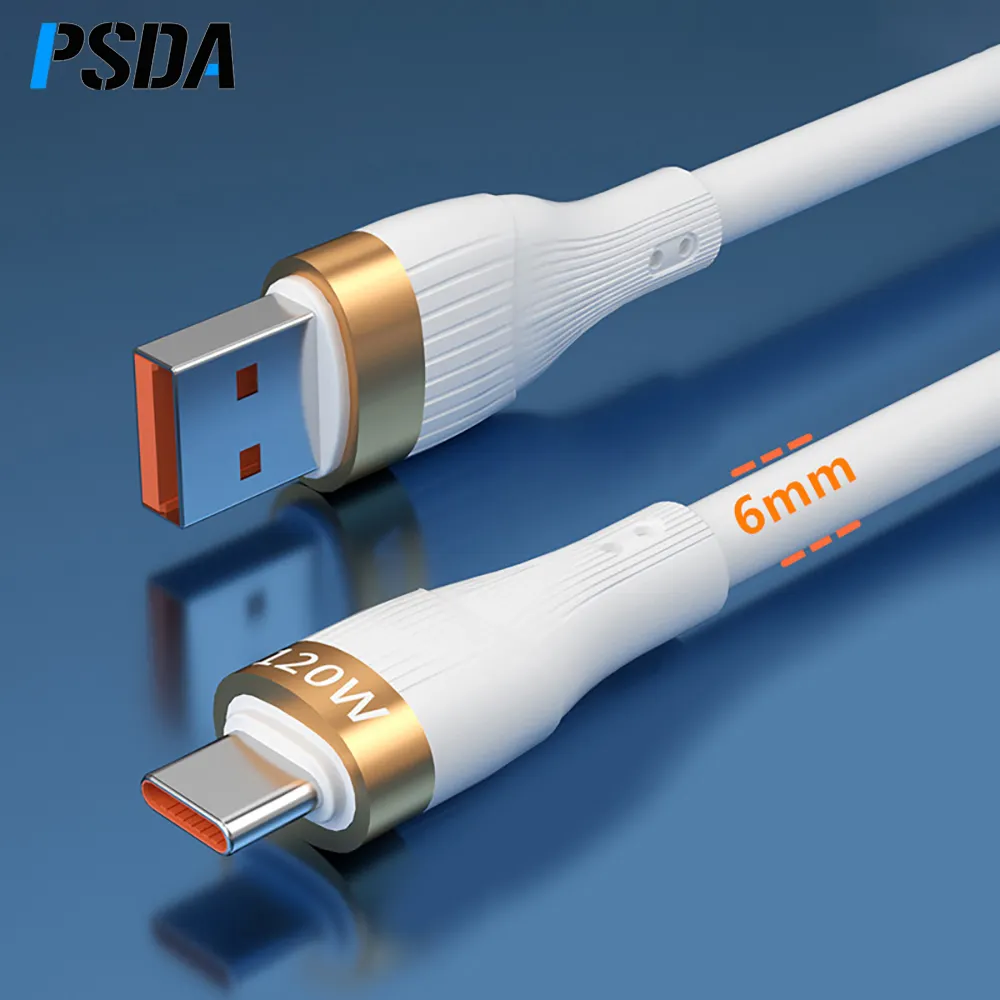 PSDA สายชาร์จไว120W หนาพิเศษ6A,สาย USB Type C สำหรับ Huawei P30 P40 Pro Xiaomi POCO 66W สายชาร์จ USB-C