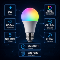 Ampoule LED YONGZE en gros pour usine, compatible Tuya, à intensité variable, RGB A60 E26/E27 Par30, 9W 800LM, à changement de couleur, contrôle par application, RoHS FCC