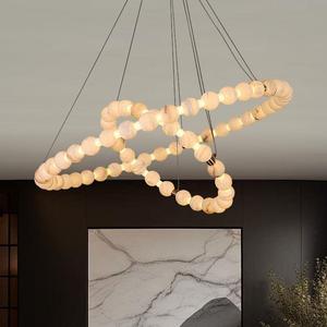 Lámpara Colgante Circular de Mármol de Lujo, Ajustable en Altura, con Iluminación <span class=keywords><strong>LED</strong></span>, para Decoración de Sala de Estar y Vestíbulo - Product Image 1