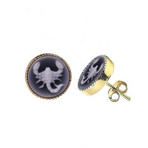 Heizun Factory 11mm rond 18K plaqué or S925 boucles d'oreilles zodiaque scorpion en argent fin 925 bijoux en argent Sterling pour cadeaux - Product Image 1