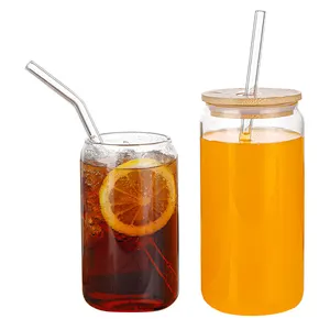 Vaso de silicona de 20 oz para bebidas, vaso personalizado de 16 oz, tapa de bambú transparente, con forma de taza de Soda, lata de cerveza de vidrio de 16 oz