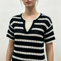 Robe en tricot pointelle à rayures blanches et noires à manches longues pour femme, qualité supérieure, personnalisable OEM & ODM, vente en gros Barcenola Maxi