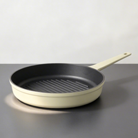 Poêle à frire ronde en fonte émaillée, design léger, pour cuisinières à gaz et à induction, restauration, vente en gros