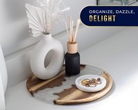 Plateau de service rond en bois d'acacia et résine blanche, 11,8 pouces, plat décoratif blanc nacré pour table basse, charcuterie, décoration intérieure