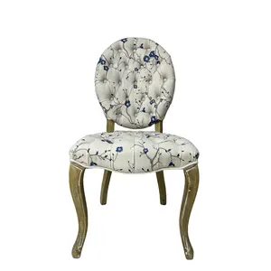 French chair round back pull point dining chair Retro bedroom home ethnic wind stool solid wood cloth armchair