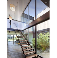 Escalier en bois immeuble préfabriqué intérieur en bois mur droit en acier intérieur escaliers suspendus pour les petits espaces