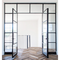 Portes françaises modernes de luxe, insonorisées, pour l'extérieur, portes battantes, système de double vitrage, composants en fer forgé