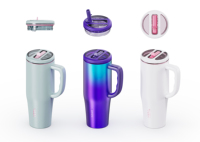 Gobelet isotherme à double paroi ODM 304 de 40 oz et 30 oz avec poignée et couvercle à paille rabattable en Tritan, compatible porte-gobelet