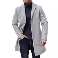 Manteau Homme Taille Européenne Automne Hiver 2024 Revers Feutre Simple Boutonnage Mi-Long Trench-Coat Couleur Unie