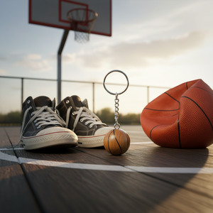 Porte-clés en bois en forme de mini ballon de basket, accessoire sportif - Product Image 3
