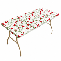 Nappe de table en plastique à bords élastiques, motif floral coquelicot rouge, en PEVA, ajustée, imperméable, jetable pour mariages, banquets, dîners et événements