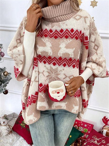 Nuevo suéter de <span class=keywords><strong>cuello</strong></span> <span class=keywords><strong>alto</strong></span> de Navidad Moose para <span class=keywords><strong>mujer</strong></span>, suéter informal de manga murciélago de Color en contraste para <span class=keywords><strong>mujer</strong></span> - Product Image 4
