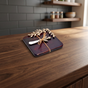 Daisyleaf Cheese Board Square <b>Shaped</b> Solid Wood Designed by Indian Exporters Box Packed Knife Cheese Board for Sale - I H <b>C</b> - Product Image 4