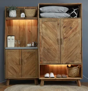 再生木制折叠门衣柜实木壁橱仿古卧室家具