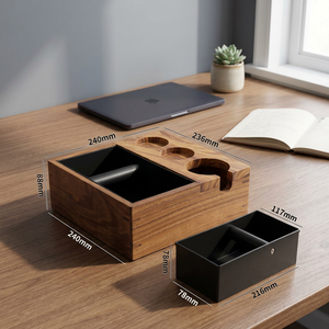 Boîte à café carrée en bois CK312 robuste et portable pour barista, avec base antidérapante, facile à nettoyer, insert amovible - Product Image 1