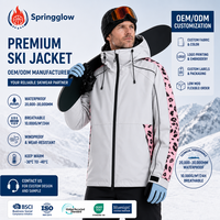 Veste de ski imperméable gris clair rose léopard pour homme, veste de snowboard, veste de neige, veste de ski de montagne à capuche, fabricant OEM personnalisé
