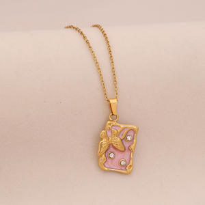 Multicolor Oil-Drop Butterfly Pendant Necklace Stainless Steel Collar <b>Chain</b> Fashionable Cross-Border Jewelry Main Zircon <b>Copper</b> - Product Image 4