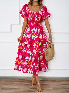 Vestito Casual da <span class=keywords><strong>donna</strong></span> elegante estivo lungo fino al pavimento della nuova stazione indipendente con stampa a sbuffo con maniche a sbuffo <span class=keywords><strong>in</strong></span> Chiffon naturale ODM - Product Image 6