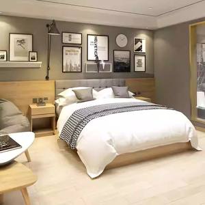 Juego de Muebles de Dormitorio Económicos para Apartamento de Hotel, Estructura de Cama de Madera Maciza con Mesita de Noche, Escritorio y Mueble para TV - Product Image 5